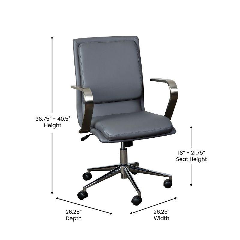 Flash Furniture James Mid-Back Designer Executive Upholstered Office Chair with Brushed Metal Base and Arms