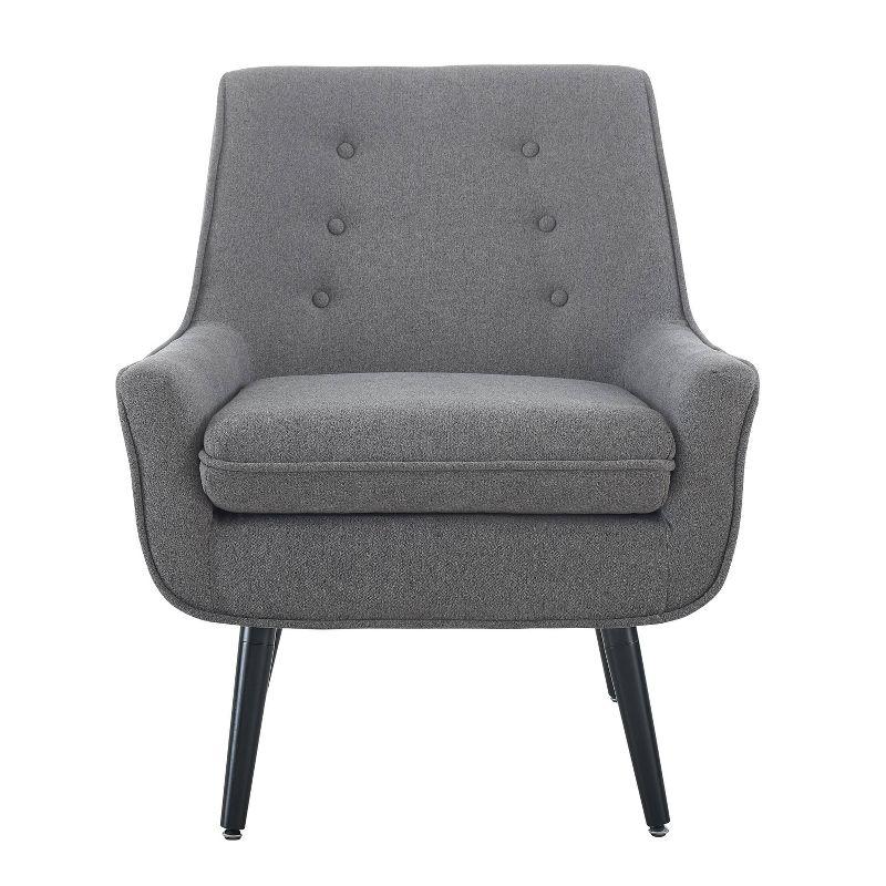 Trelis Mid-Century Modern Retro Style Accent Chair Gray - Linon: Upholstered Rubberwood Frame, Tufted Back, Foam Cushion