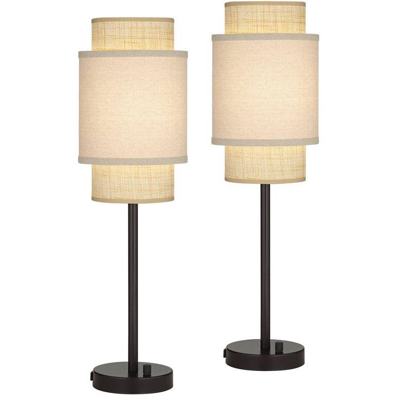 27" Bronze Metal Table Lamps with Linen Shades Set of 2