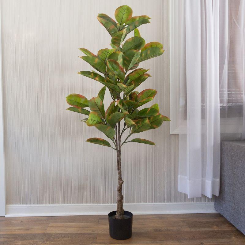 Pure Garden Artificial Rubber Plant 51-Inch Faux Tree with Natural-Feel Leaves