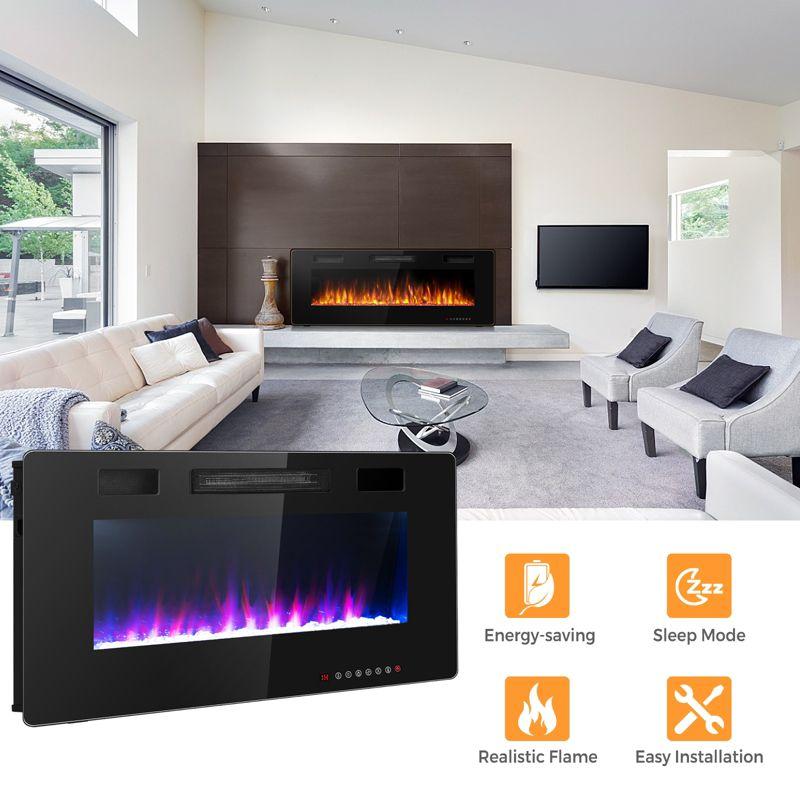 Tangkula 30"/36"/42"/50"/60" Recessed Electric Fireplace 750W/1500W heater in Wall Remote Control w/Timer Available Flame