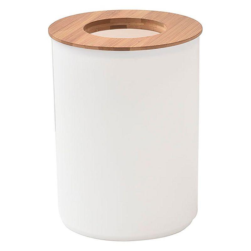 Evideco French Home Goods White Bathroom Trash Can Padang Bamboo Top 1.3 Gal - Stylish and Sustainable 5L Waste Solution