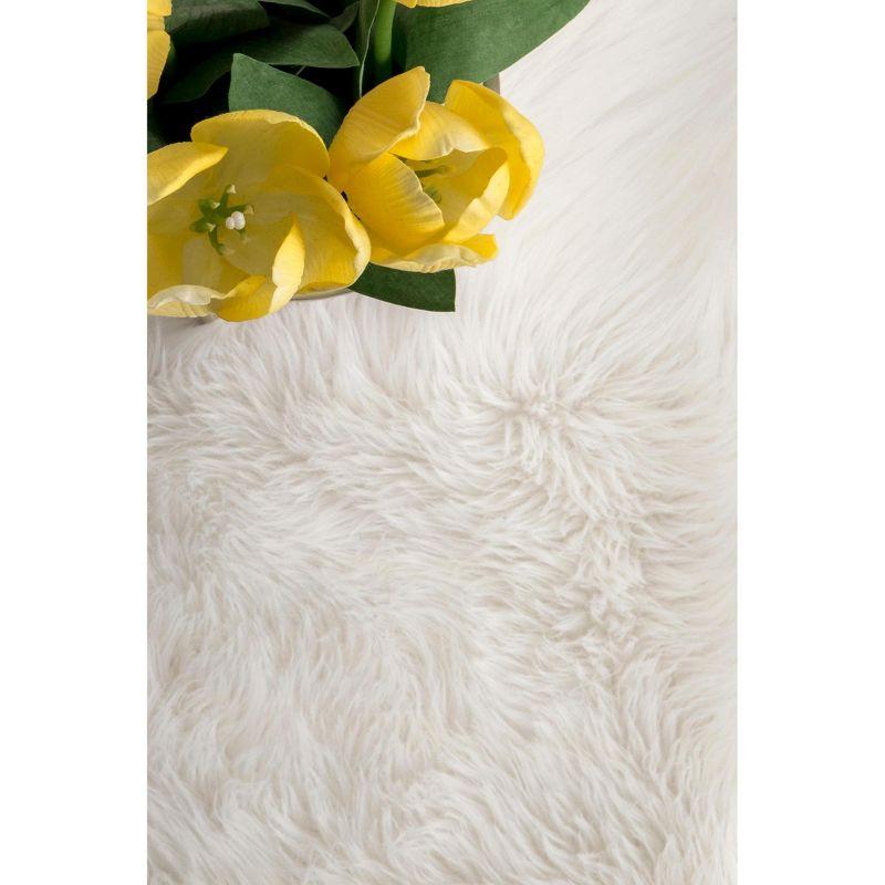 Ivory Faux Sheepskin Shag Rug 25"x7" Easy-Care & Stain-Resistant