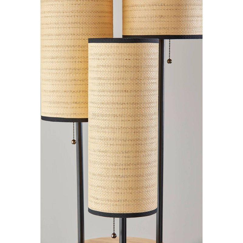 Adesso Trio Floor Lamp Black and Antique Brass: ETL Listed, 68.5" Height, 3 Woven Paper Shades