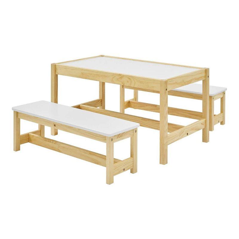 Natural Wood and White Kids Activity Table with Benches