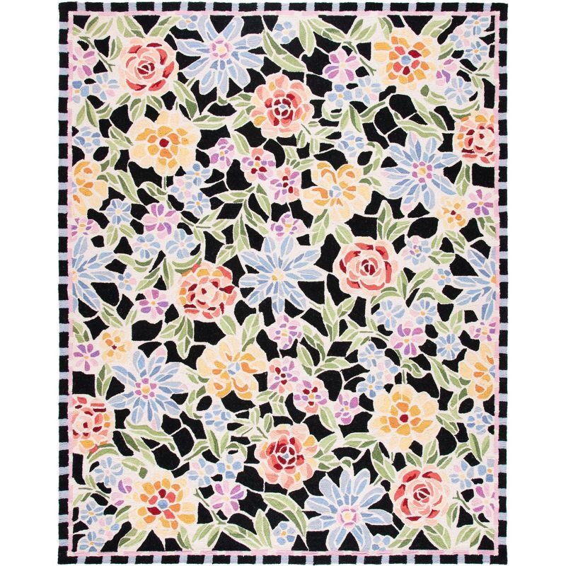 Endika Black Floral Hand-Knotted Wool Round Area Rug