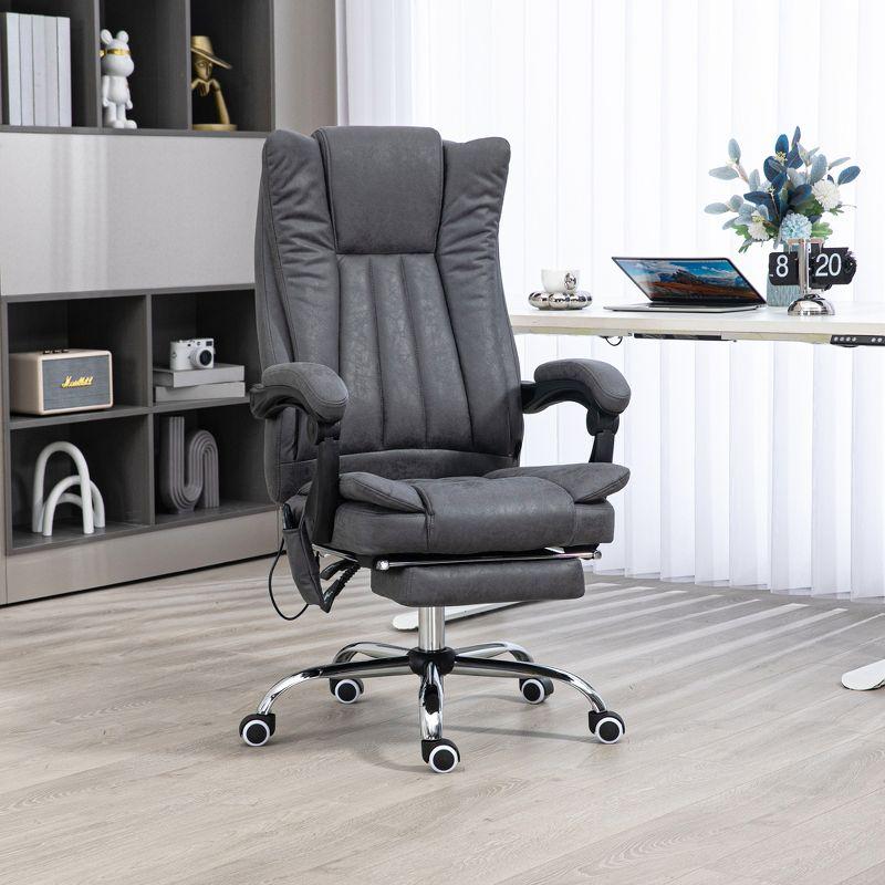 Vinsetto Microfiber Office Chair, High Back Computer Chair with 6 Point Massage, Heat, Adjustable Height and Retractable Footrest, Dark Blue