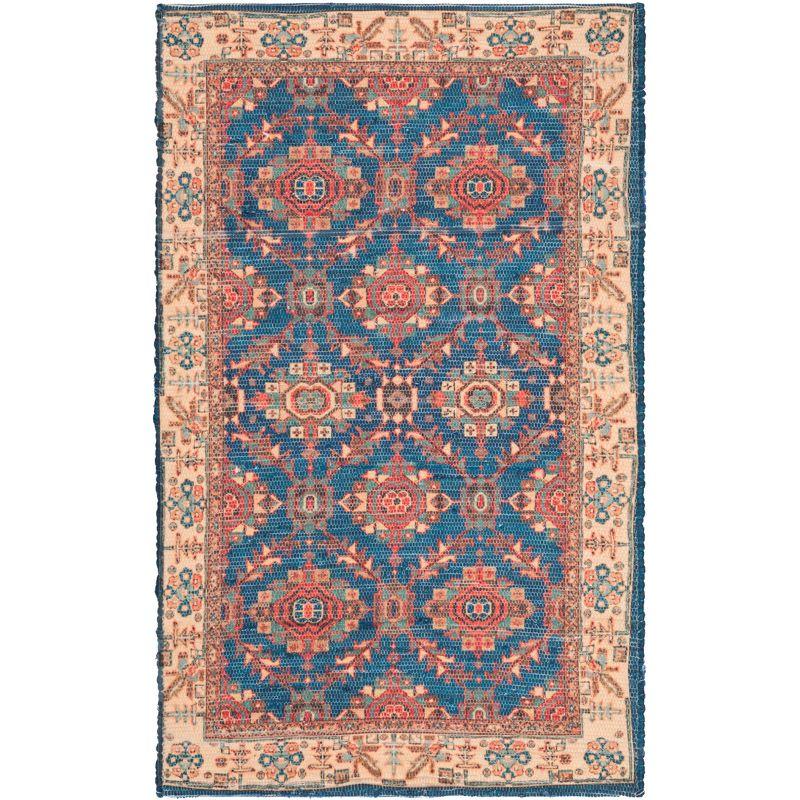 Breezy Blue Hand-Loomed Flatweave Cotton-Wool Blend Area Rug - 3x5 Feet