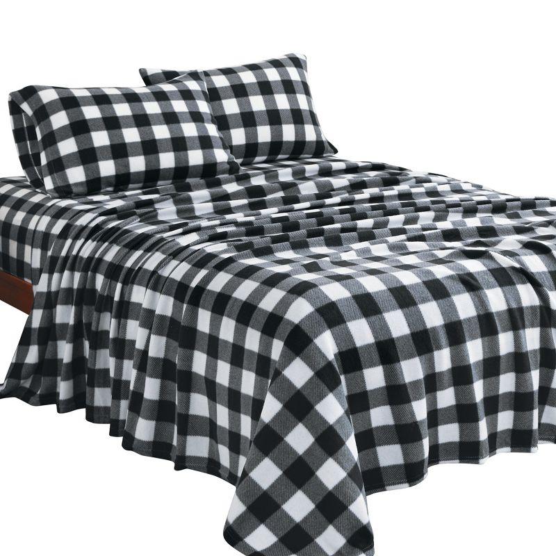 Winston Brands Soft and Cozy Buffalo Plaid Fleece 4-Piece Sheet Set