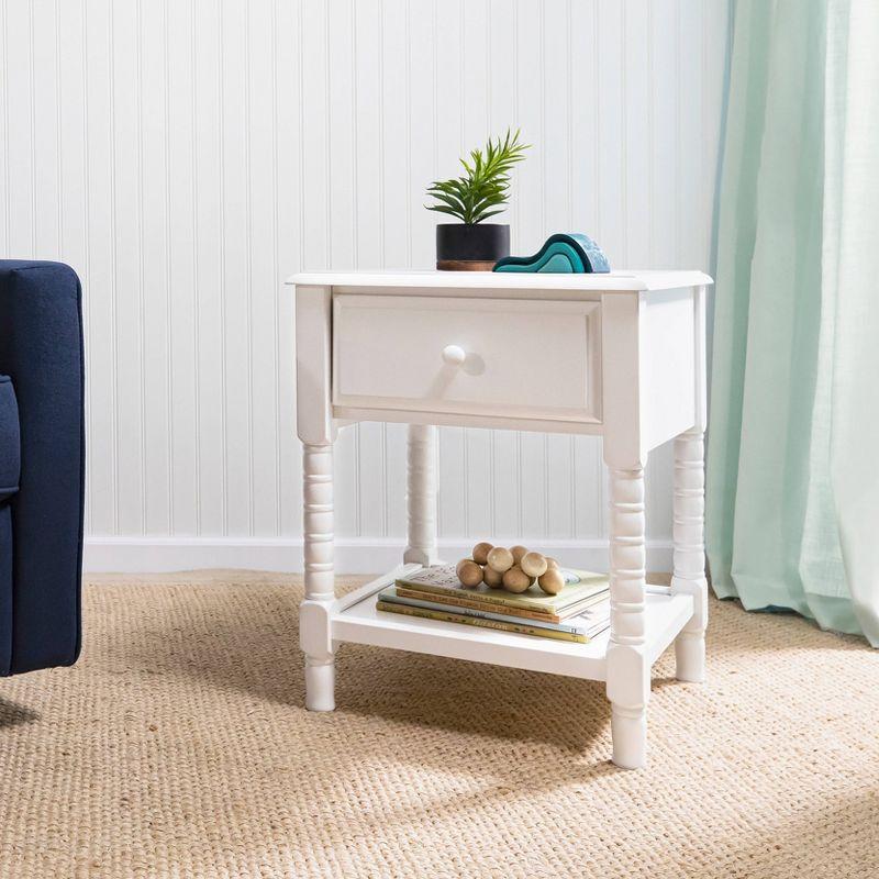 Classic White Jenny Lind Spindle Nightstand with Storage Drawer