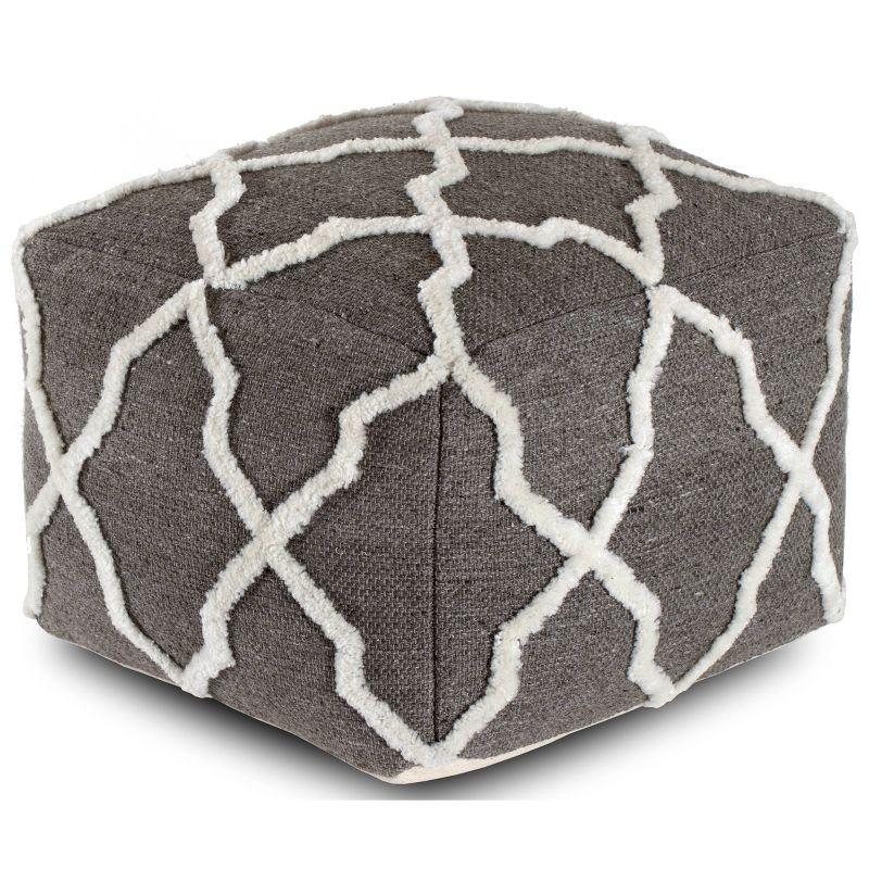 Gray and Ivory Tufted Jute and Polyester Pouf