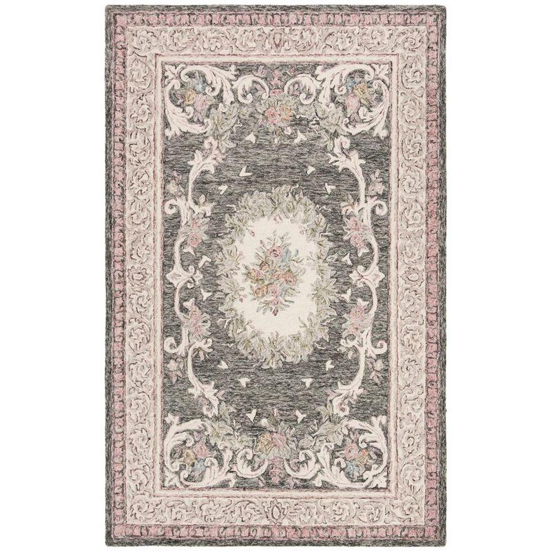 Ivory and Charcoal Tufted Wool Medallion Area Rug