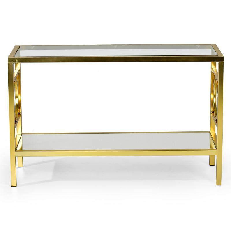 Olympia Sofa Table Glass Iron and Chrome - Steve Silver Co.: Mirrored Base, Circular Side Design, No Tools Assembly