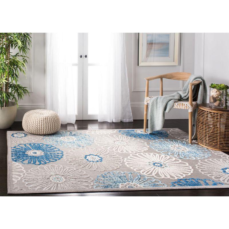 Blue Floral Synthetic Rectangular 4' x 6' Non-slip Area Rug