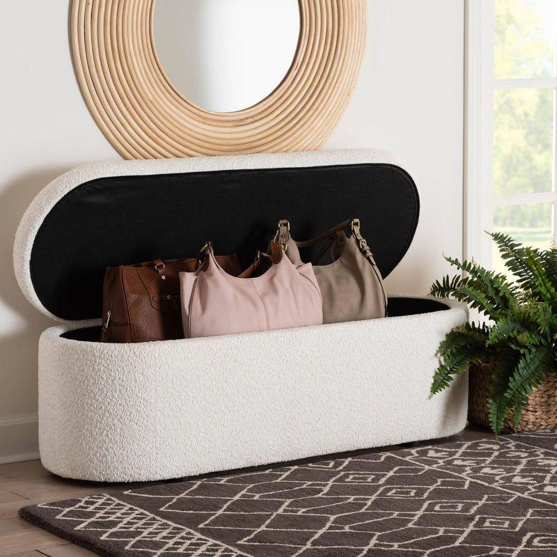 Baxton Studio Lavina Teddy Bear Fabric Storage Bench White: Oval Upholstered Ottoman, No Assembly Required