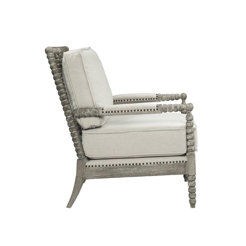 35" Saraid Accent Chair Beige Linen/Gray Oak Finish - Acme Furniture: Velvet Upholstery, No Assembly Required, Wood Frame