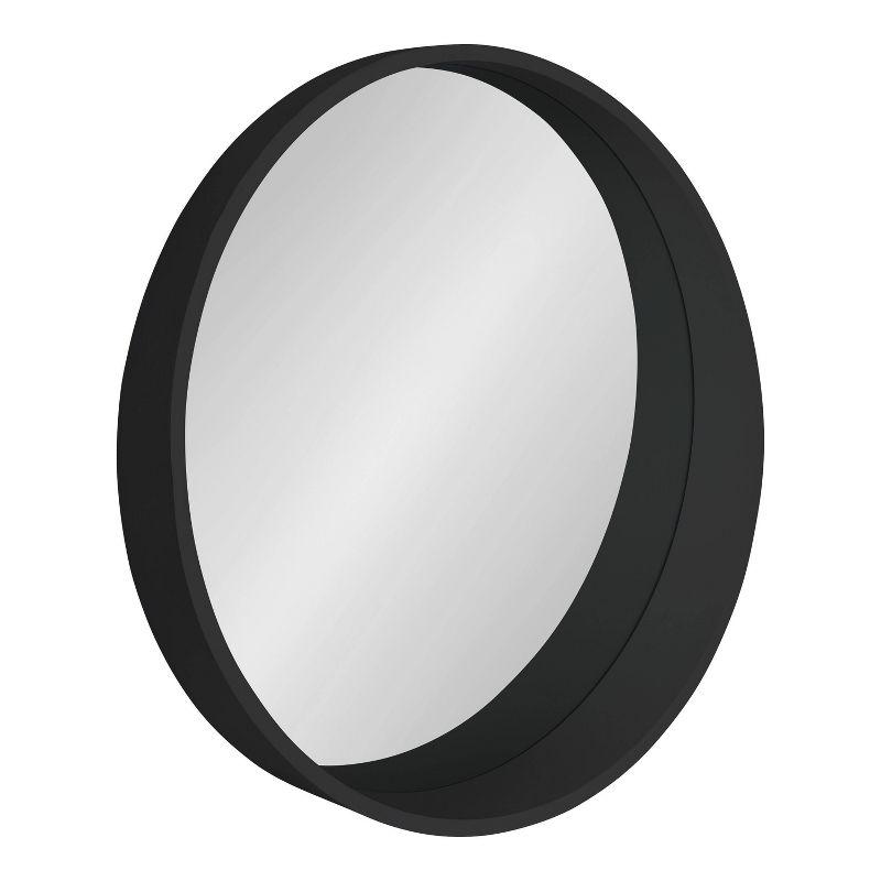 Black Round Wood Framed Wall Mirror with Shelf