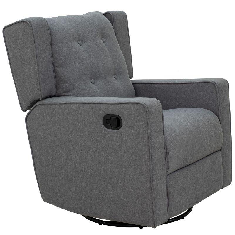 Modern Chic Gray Linen Swivel Recliner with Button Tufted Back