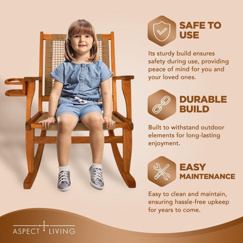 Aspect Living Vega Rocking Chair with Beverage Holder Natural Finish Wooden Chair, Patio, Backyard, Indoor & Outdoor Use - Robust Wood Construction