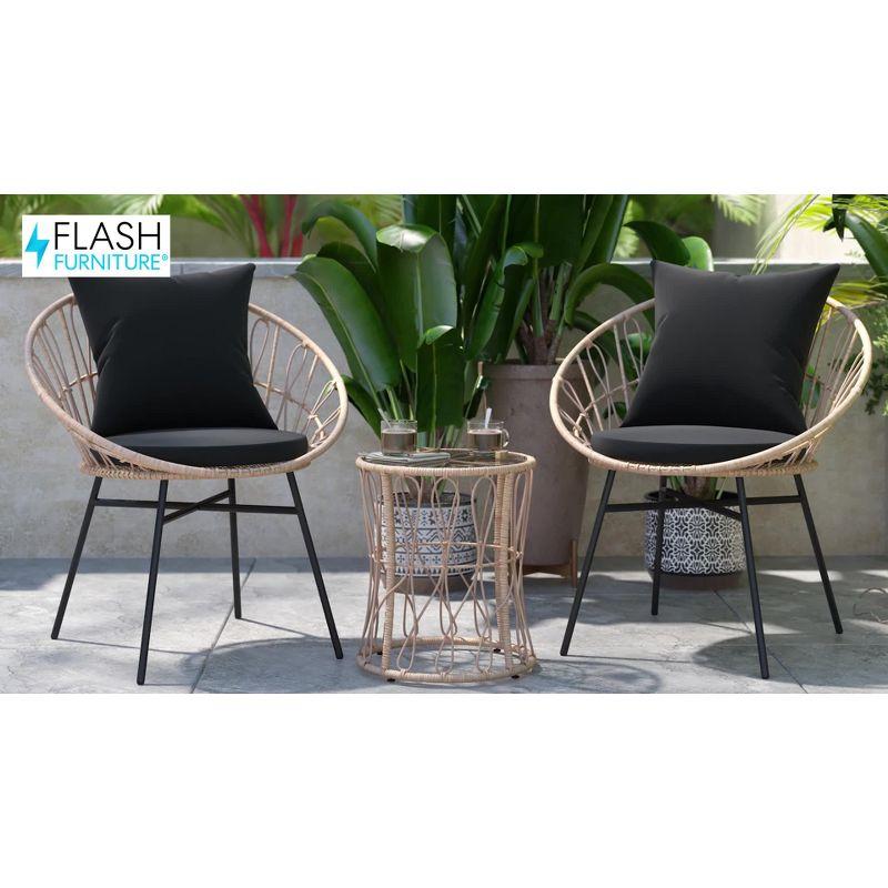 Flash Furniture Devon Set of 2 Indoor/Outdoor Modern Papasan Patio Chairs, Rope with Tan Finish PE Wicker Rattan and Light Gray Cushions