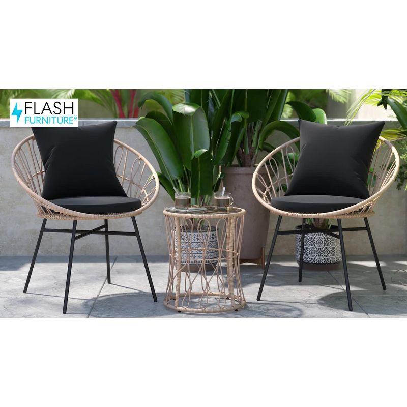 Flash Furniture Devon Set of 2 Indoor/Outdoor Modern Papasan Style Rattan Rope Patio Chairs, PE Rattan with Cushions