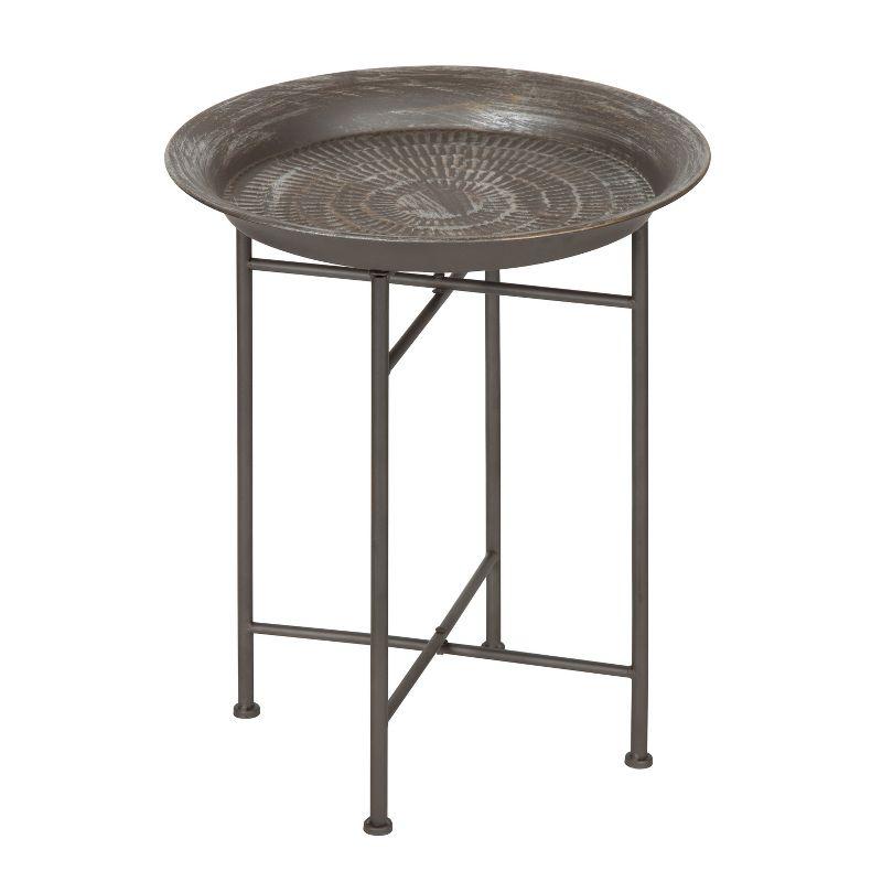 Moroccan-Inspired Dark Silver Hammered Metal Round Side Table