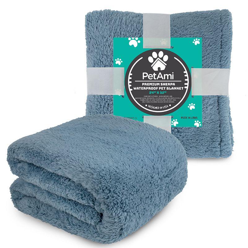 PetAmi Fluffy Waterproof Dog Blanket For Pet Cat Puppy, Soft Faux Shearling Throw Couch Cover, Plush Washable Reversible