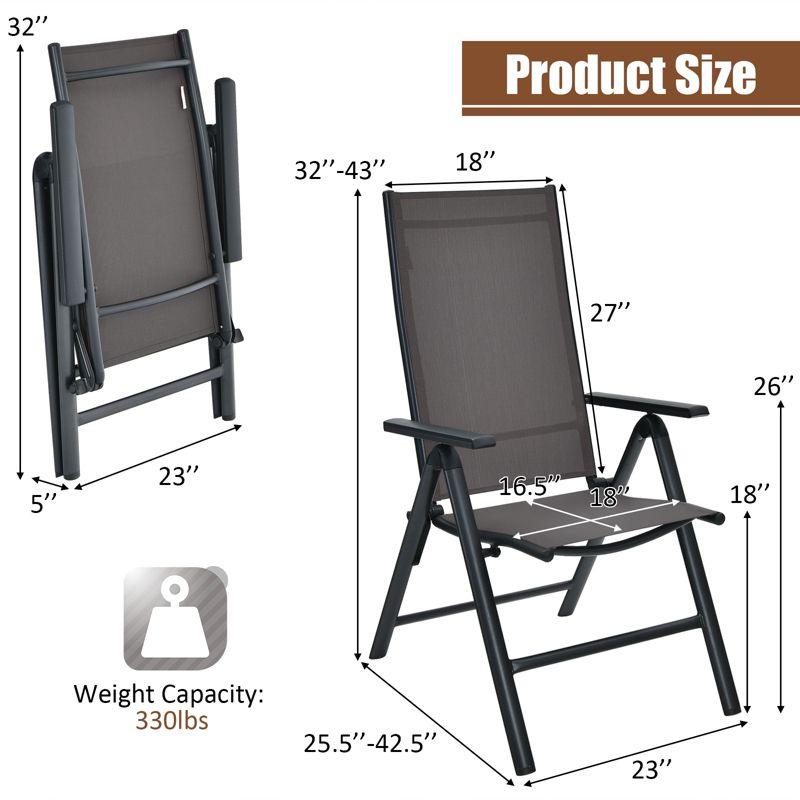 Tangkula 2 Pack Folding Dining Chairs Adjustable Reclining Back Chairs Suitable for Outdoor & Indoor Gray