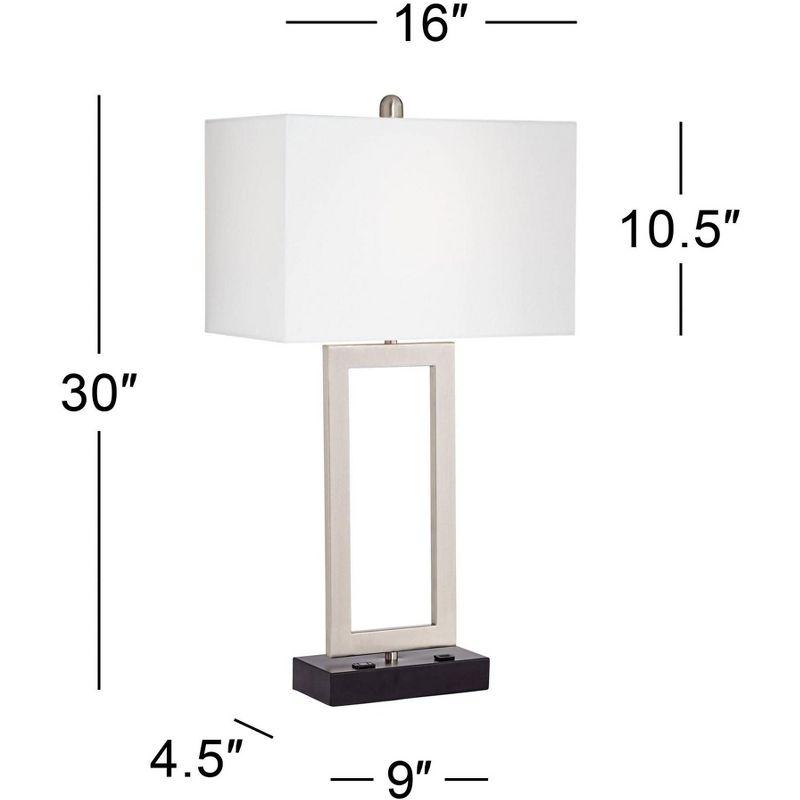 360 Lighting Todd 30" Tall Large Modern End Table Lamps Set of 2 USB Port AC Power Outlet Silver Brushed Nickel Finish Metal Living Room Charging