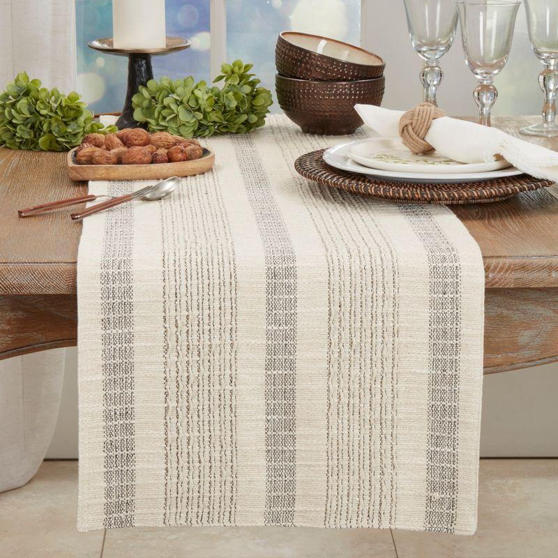 Ivory and Gray Cotton Striped Table Runner