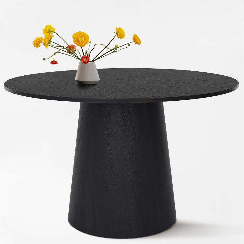 Dwen 46'' Manufactured Wood Foild with Black Grain Paper Round Top Pedestal Dining Table-Maison Boucle