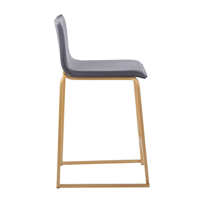 Set of 2 Mara Counter Height Barstools Gold/Gray - LumiSource: Modern Faux Leather, Metal Base, Footrest