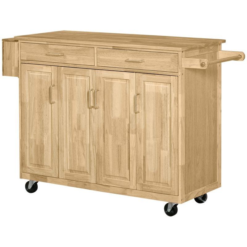 HOMCOM Wooden Rolling Kitchen Island Utility Storage Cart on Wheels with Drawers, Door Cabinets, and Knife Block for Dining Room