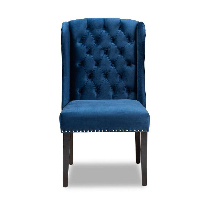 Lamont Velvet Fabric Wood Wingback Dining Chair Blue/Brown - Baxton Studio