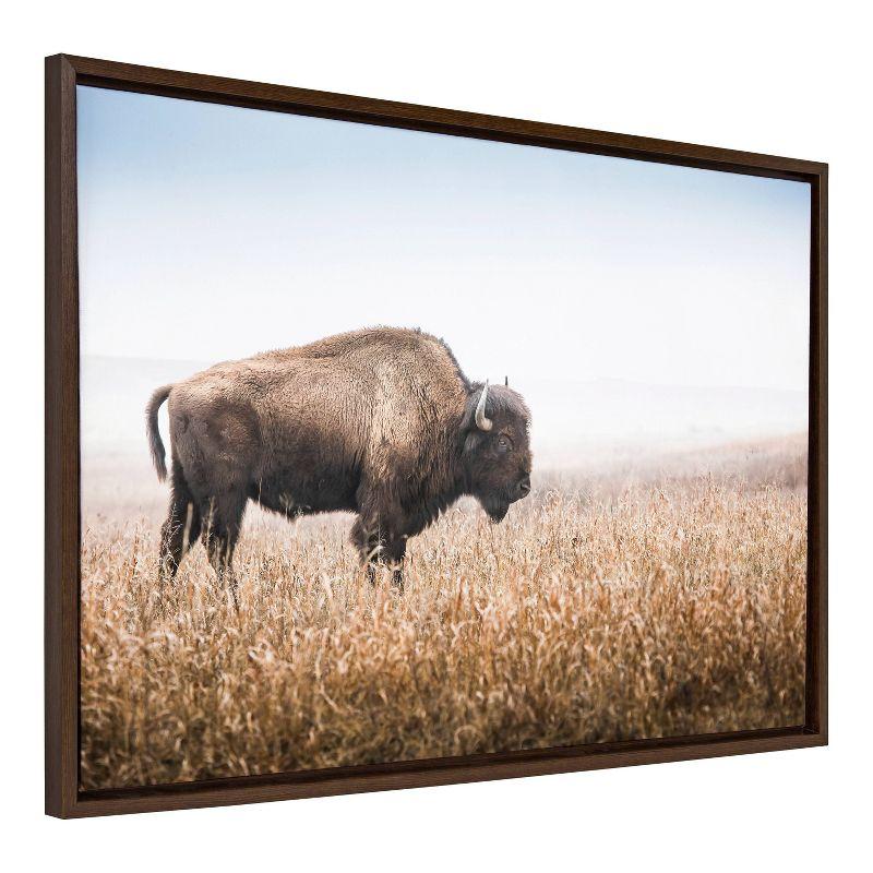 Kate & Laurel All Things Decor Sylvie American Bison Buffalo in Prairie Grass Framed Canvas Wall Art Brown