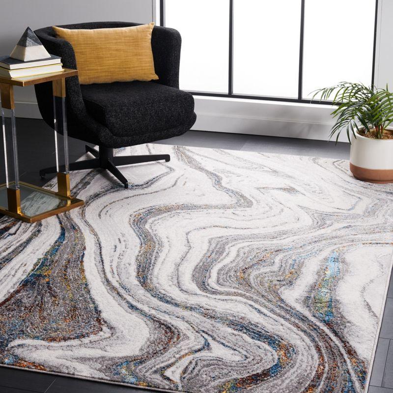 Amelia Square Grey Blue Gold Abstract Synthetic Area Rug