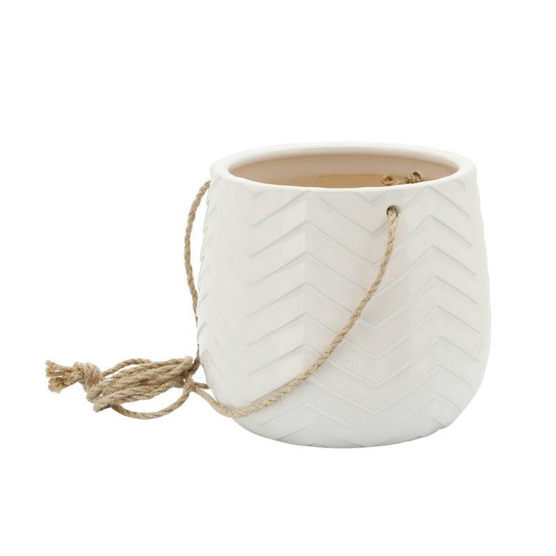Sagebrook Home 7" Wide Chevron Ceramic Hanging Planter Pot White