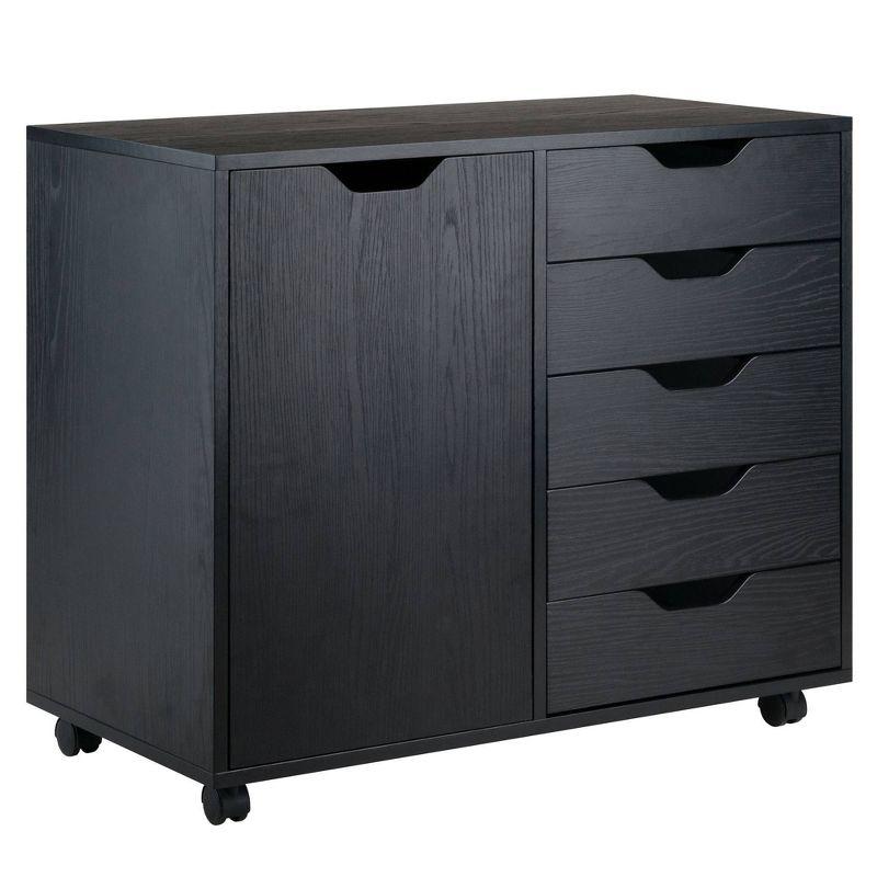 Halifax Cabinet with 5 Drawer & 1 Side Cabinet Black - Winsome: Mobile Storage Unit, Composite Wood, Modern Design