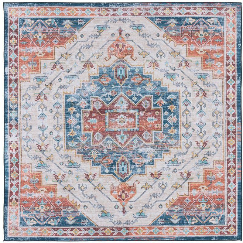 Tucson TSN116 Power Loomed Machine Washable Area Rug - Blue/Rust - 6'x6' - Safavieh.