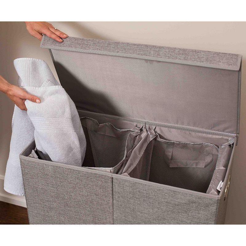 BirdRock Home Double Linen Laundry Hamper with Lid and Removable Liners - Grey