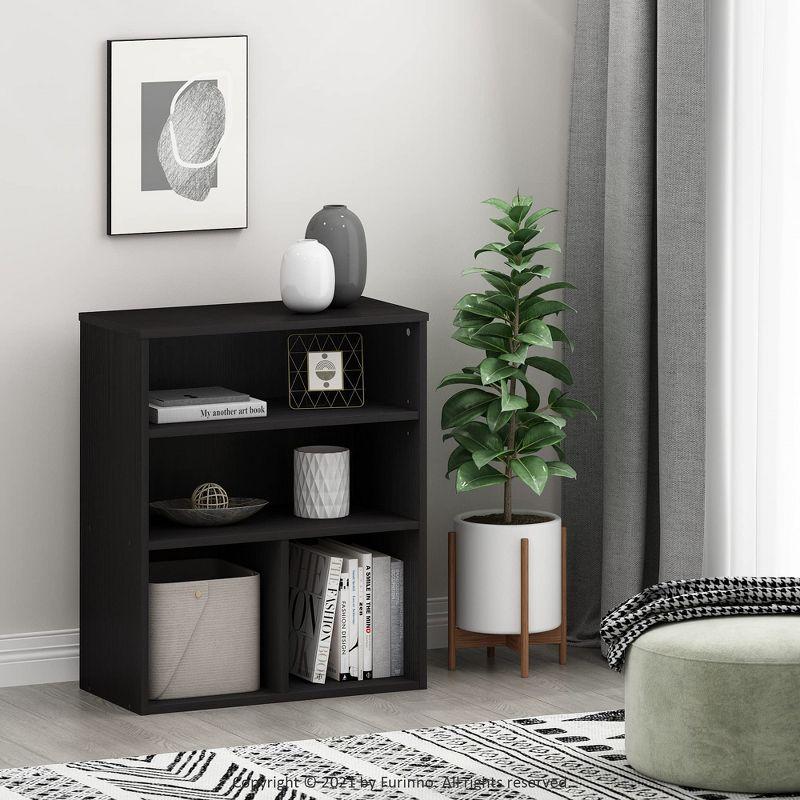 Furinno 3-Tier Open Bookcase Multipurpose Display Rack 3-Cube Storage Bookshelf Cabinet with Adjustable Shelves,Black Oak