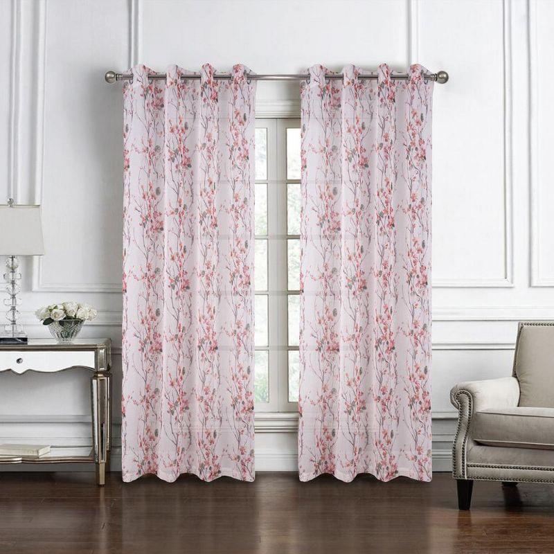 Amelia Rose Floral Sheer Grommet Curtain Panels 54" x 84"