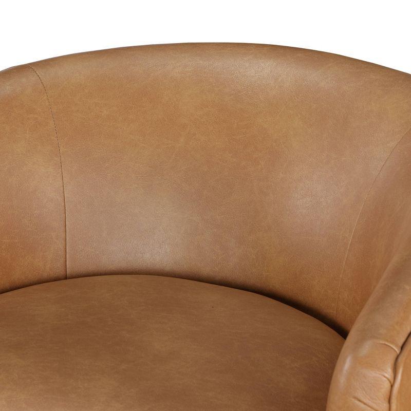 Comfort Pointe Irving Faux Leather Wood Base Barrel Swivel Accent Chair