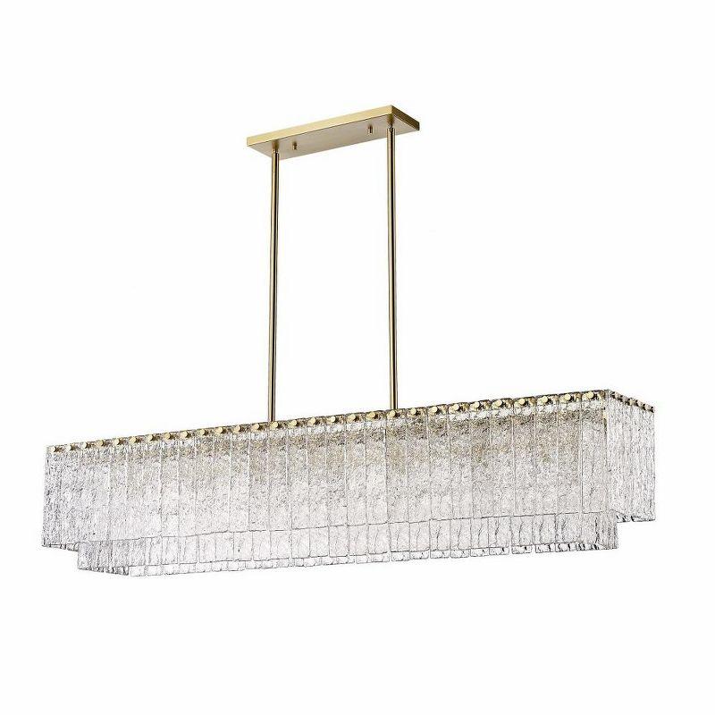 Glacier Modern Gold 7-Light Linear Chandelier with Textured Glass