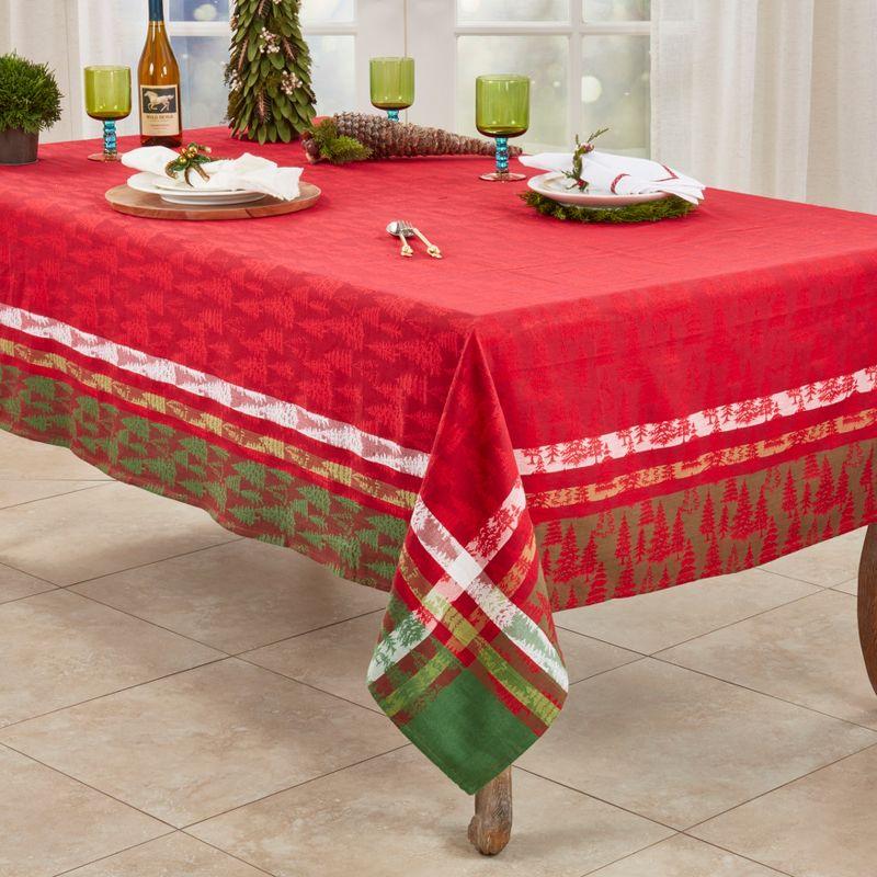Saro Lifestyle Classic Plaid Christmas Tree Design Holiday Cotton Table Topper Tablecloth, Multi, 65" x 120"