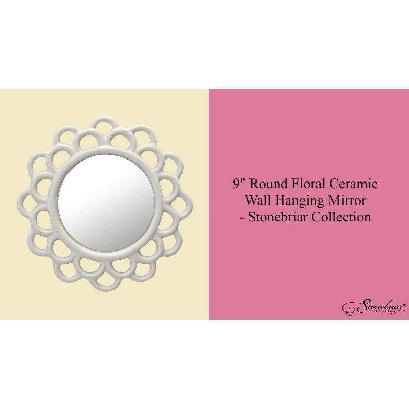 9" Decorative Round Floral Ceramic Wall Hanging Mirror Pink - Stonebriar Collection: Elegant Scalloped Edge, Keyhole Hanger