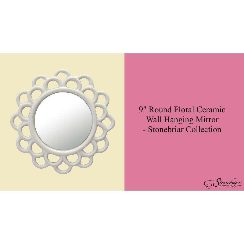 9" Decorative Round Floral Ceramic Wall Hanging Mirror - Stonebriar Collection