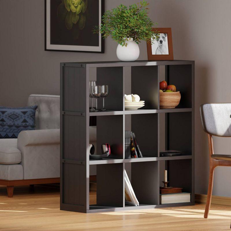 Winsome 40" Timothy Shelf 3X3 Slots Black: Mid-Century Modern Bookcase, Fixed Shelves, Wood Composite