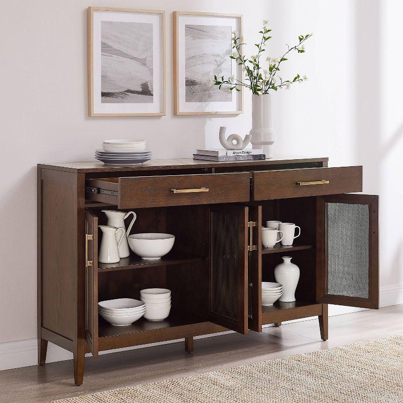 Milo Dark Brown Wood Sideboard with Rattan Panels