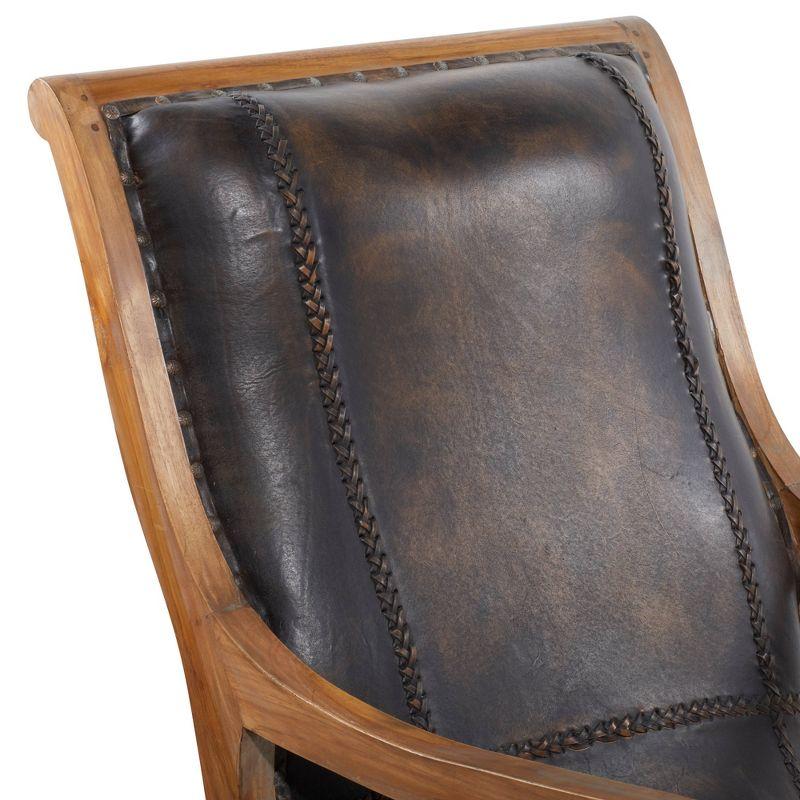 Traditional Dark Brown Leather Accent Chair and Ottoman Set